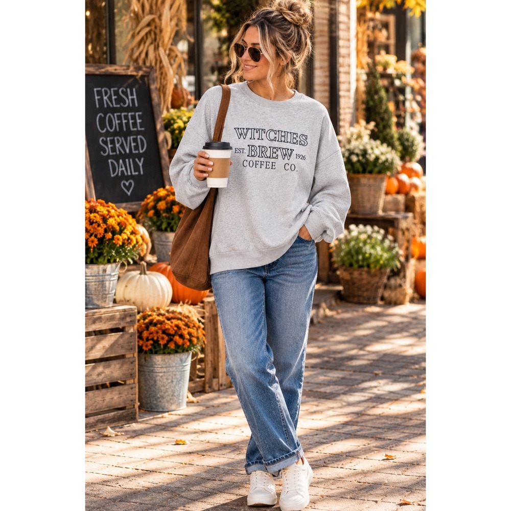 Pacific & Co Witches Brew Coffee Co Gray Graphic Sweatshirt XL Halloween Top